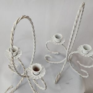 Vintage Twisted Metal Candlesticks Pair Cottage Core Shabby Chic Coquette